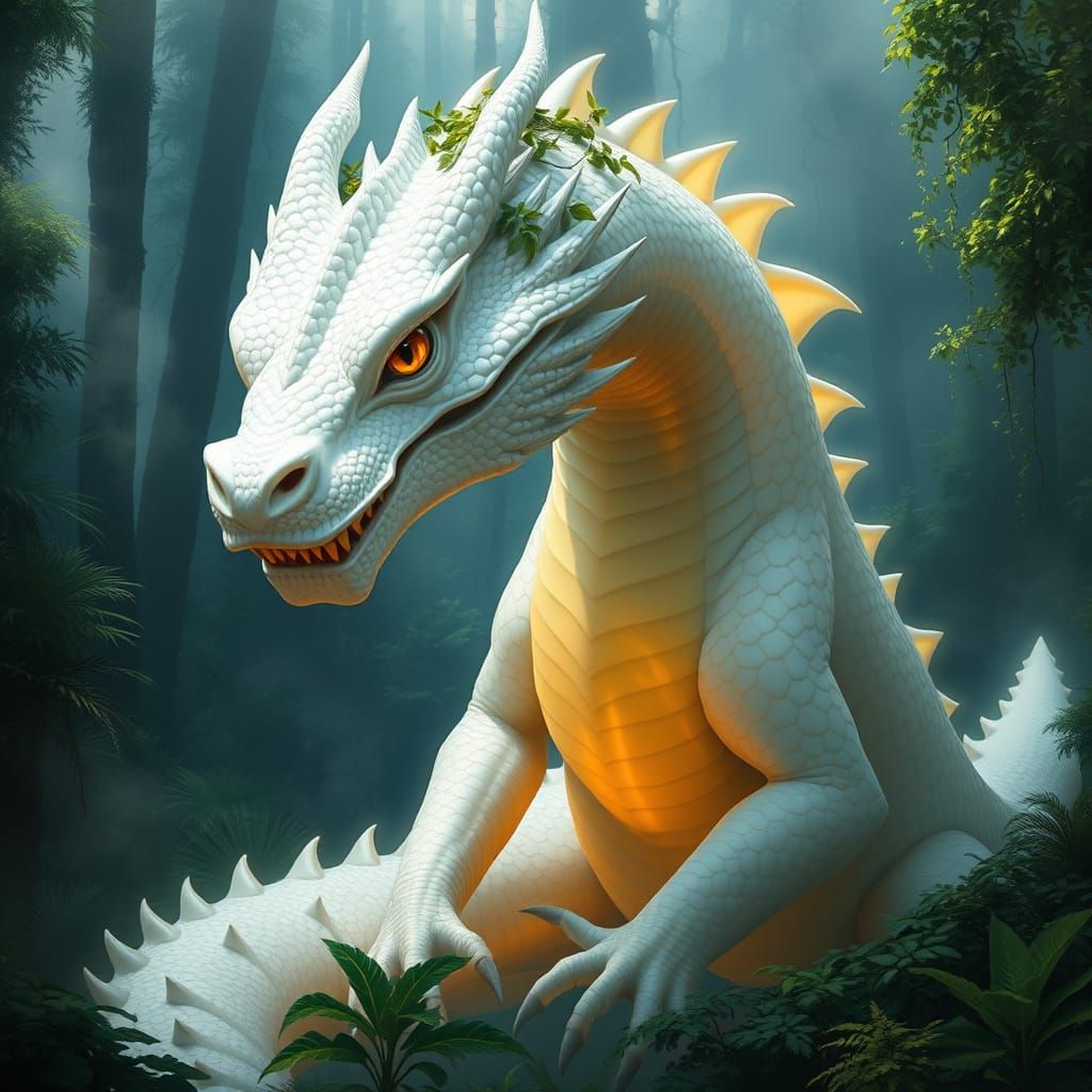 Majestic Albino Dragon in Fauvist Whimsy