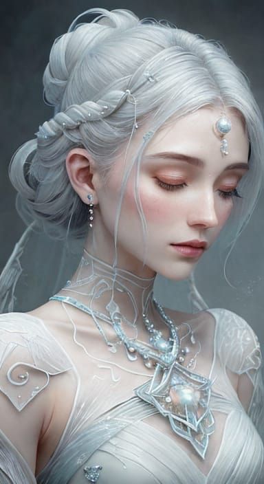 Ethereal Princess in Fading Ruins with Feather Hair