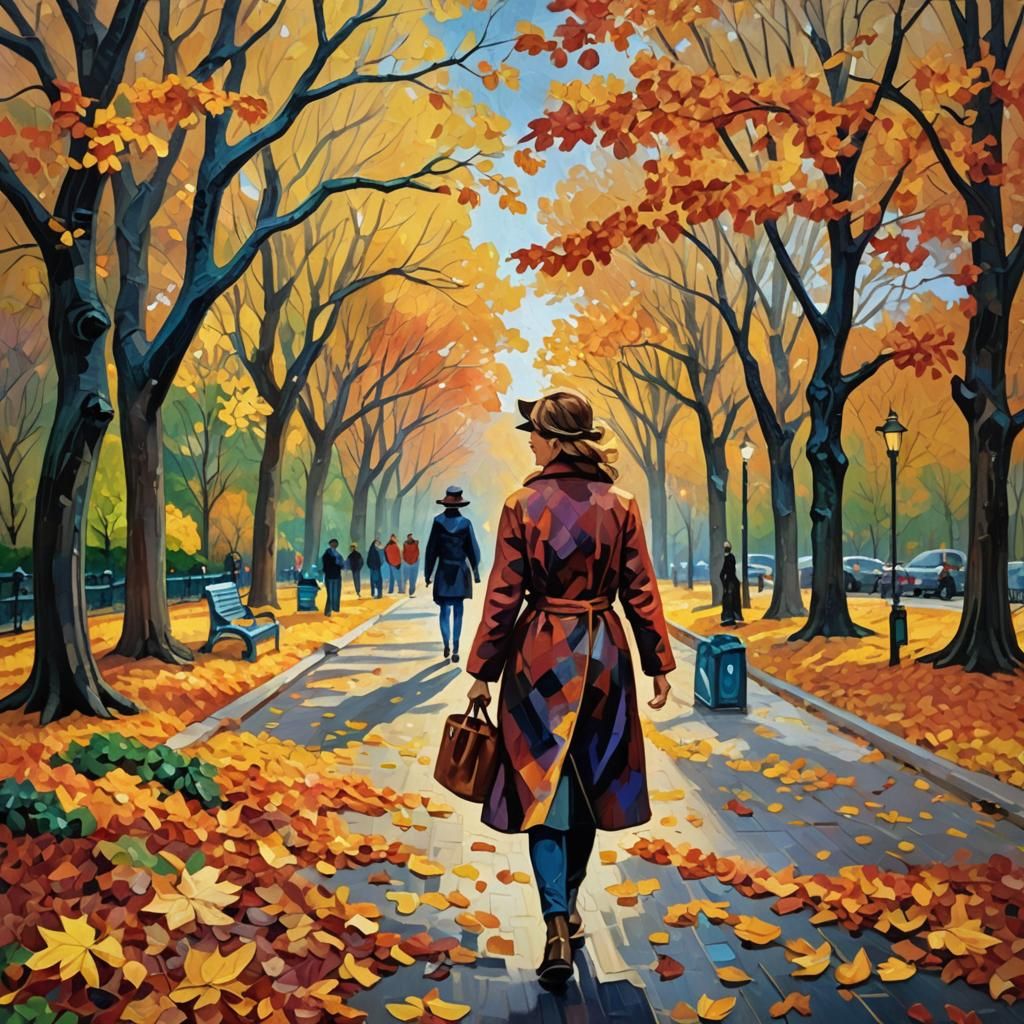 Autumn in Central Park as Impasto Oil Painting