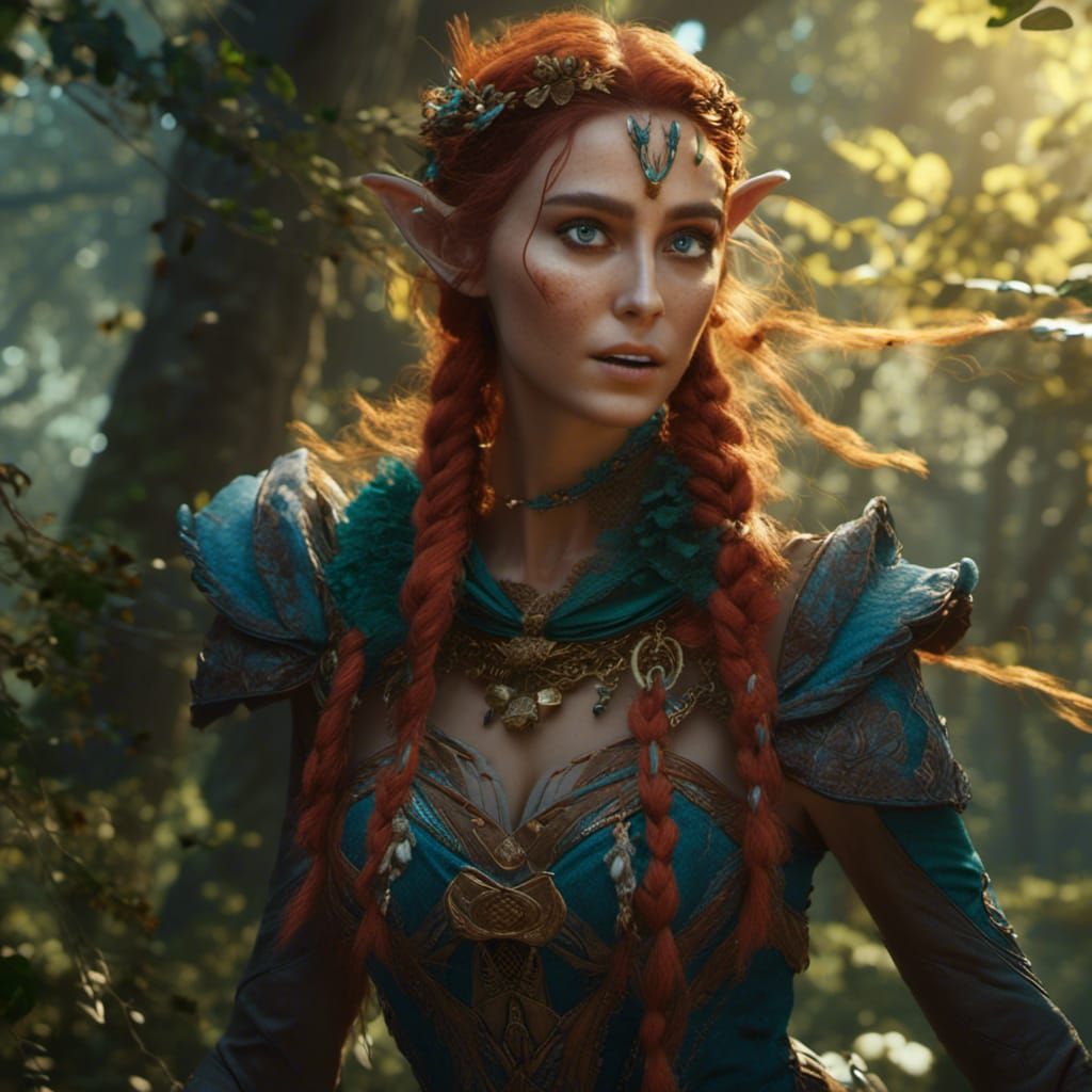 Elf Pursued Through Woods: Detailed Fantasy Art