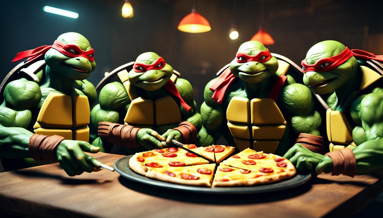 Teenage Mutant Ninja Turtles Eating Pizza: 3D Game Art
