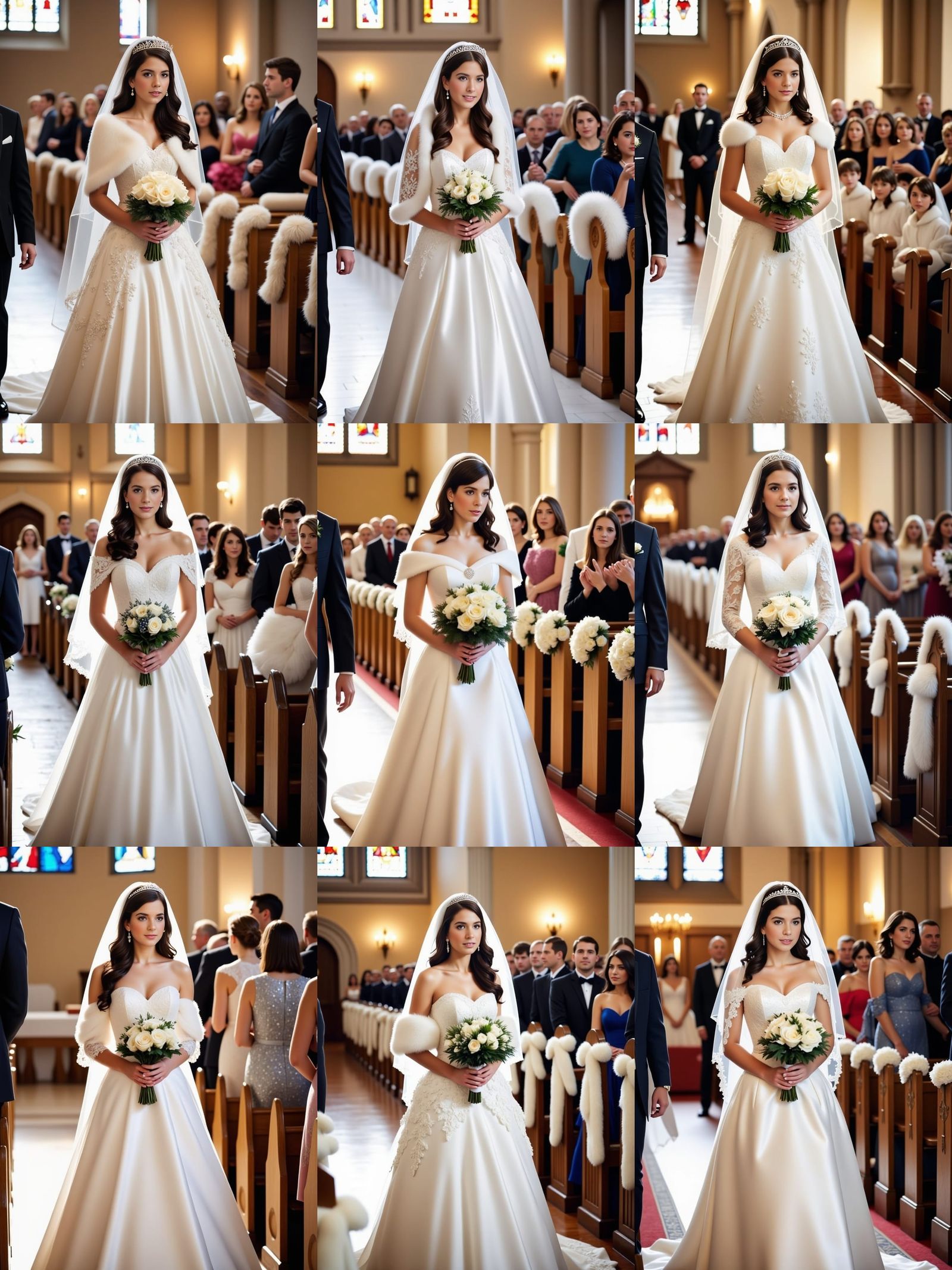 Bride in White Satin Gown with Pearl Accessories