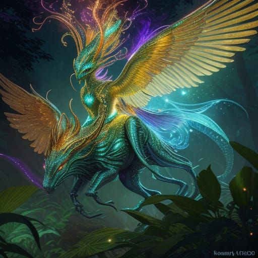 Enchanted Alien Forest Creature with Sparkle Fire