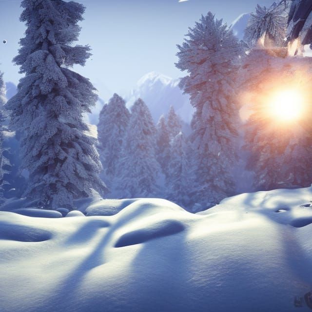 Winter Mountain Landscape in Pop Surrealist Style