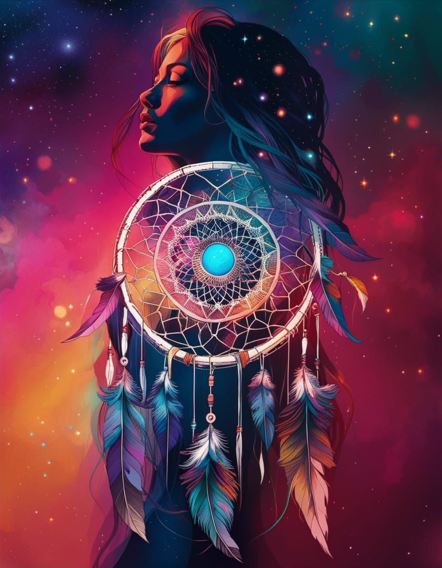 Dreamcatcher Portrait in Detailed Watercolor Style