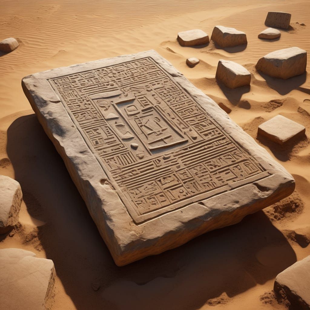 Ancient Cuneiform Tablet on Desert Dig Site