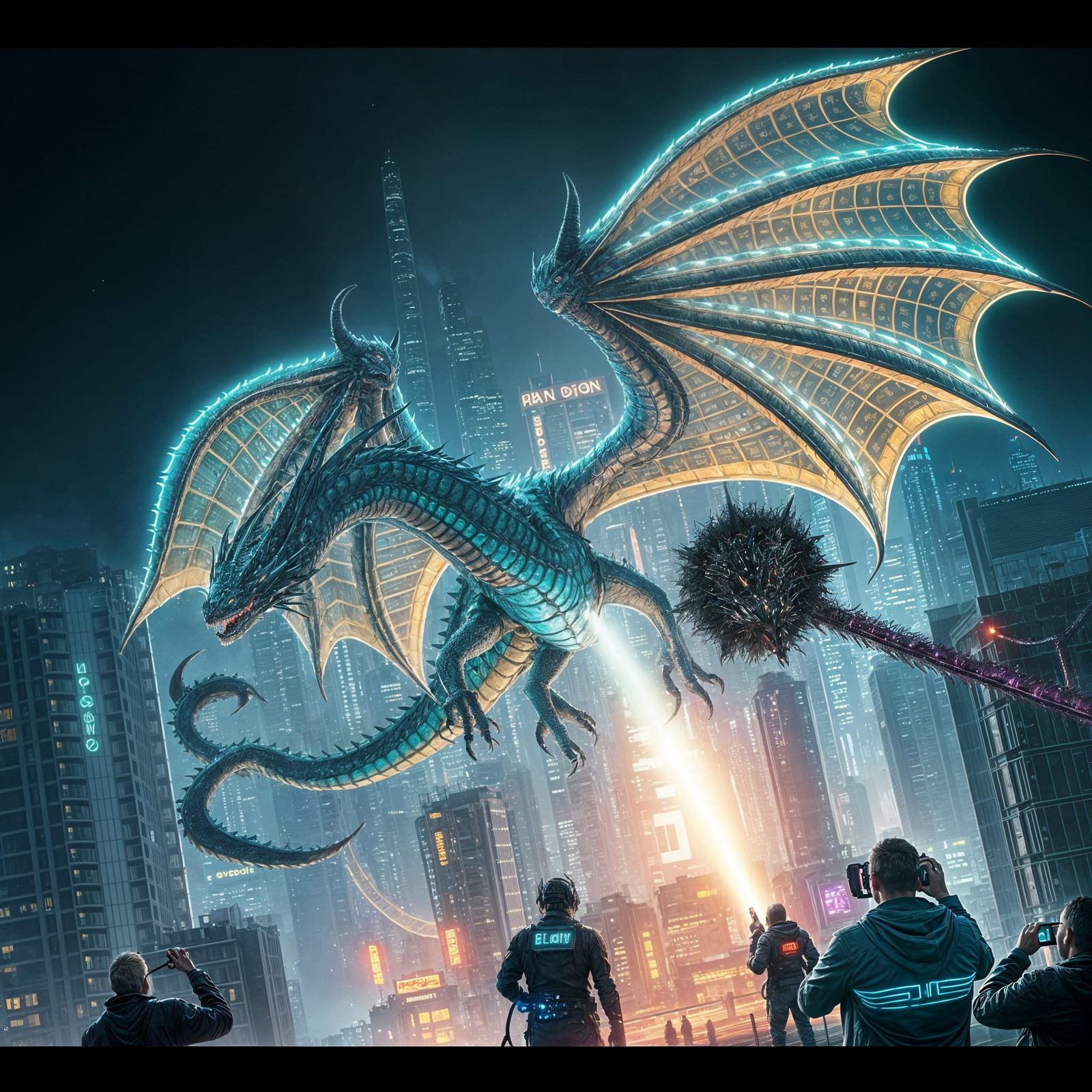 Chromatic Dragon Melts Cyberpunk City with Energy Beam