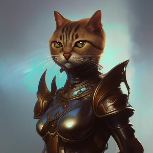 Cat in Armor, Realistic Fantasy Portrait