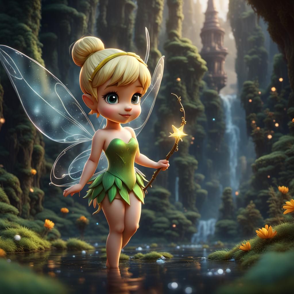 Chibi Tinkerbell Fantasy Art in Deep Color