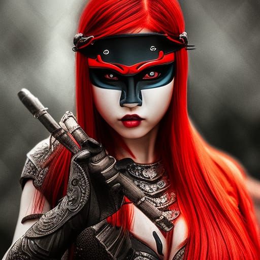 Hyperrealistic Female Shinobi with Demon Mask