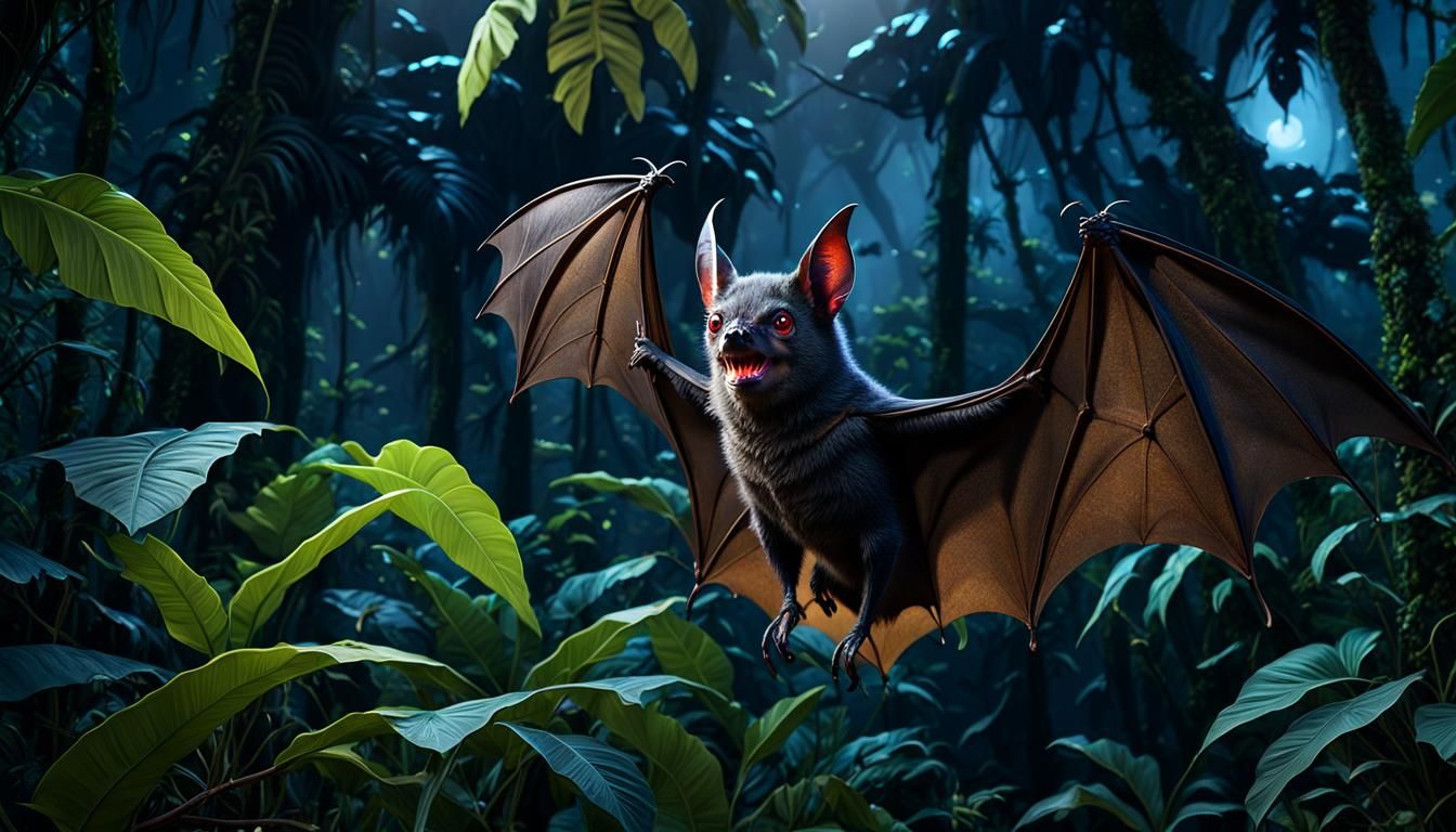 Nocturnal Bat in Queensland Jungle: Detailed Matte Painting