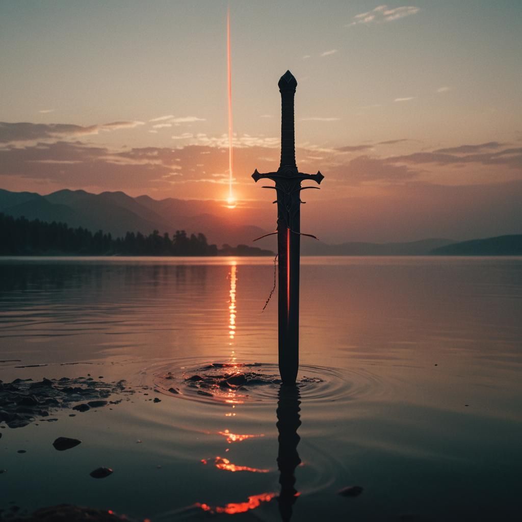 Mystical Black Sword Over Crystal Lake