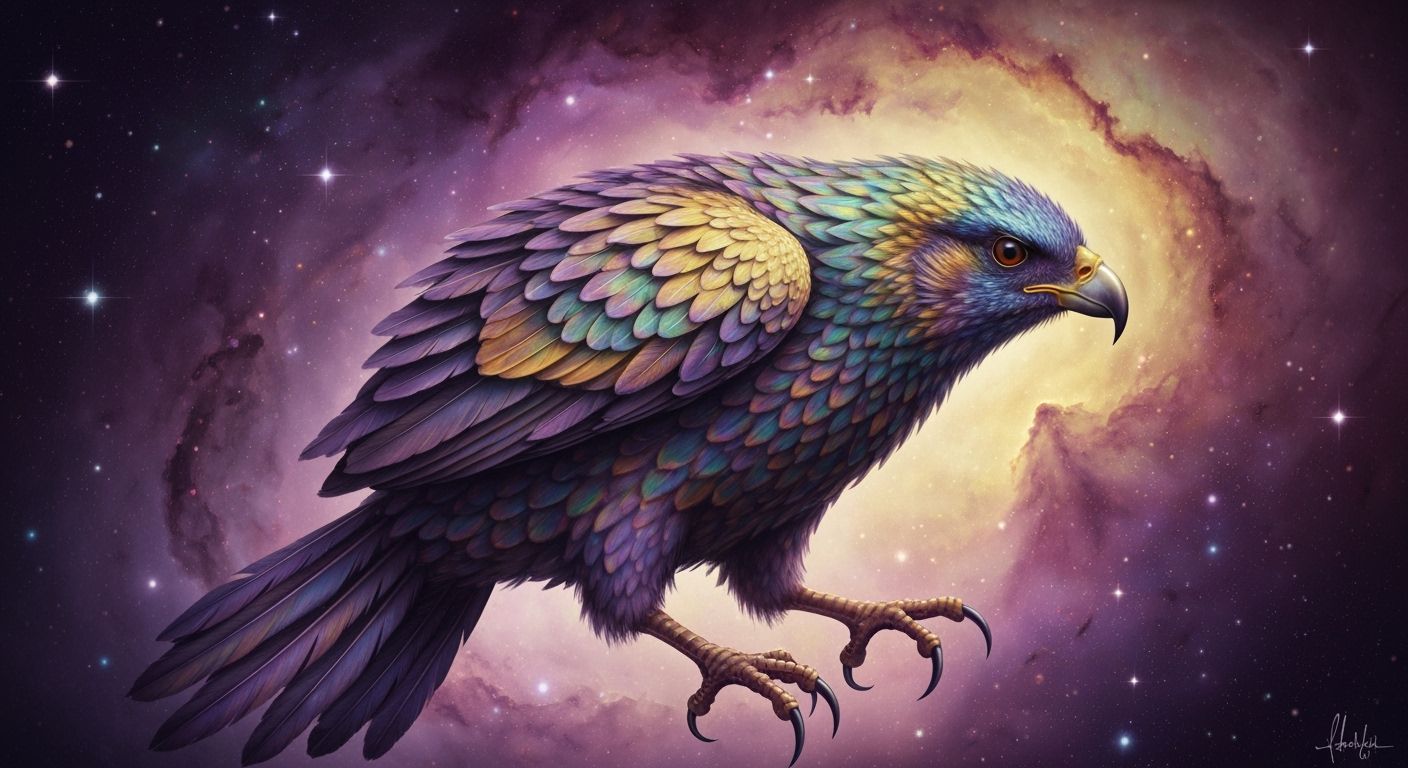 Griffin Soaring Through Nebula in Dreamy Art Style