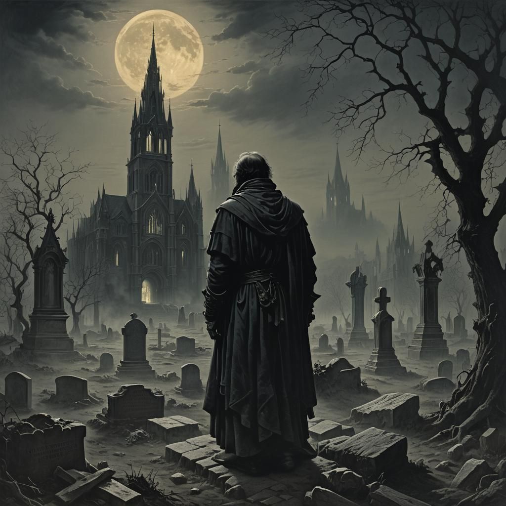 Desolate Graveyard Scene in Dark Romanticism Style