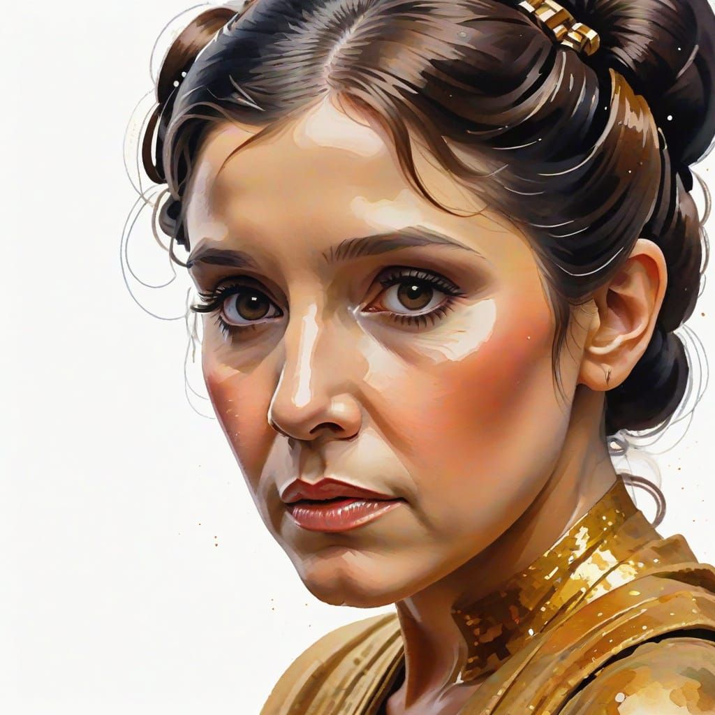 Princess Leia Gouache Style Watercolor Painting
