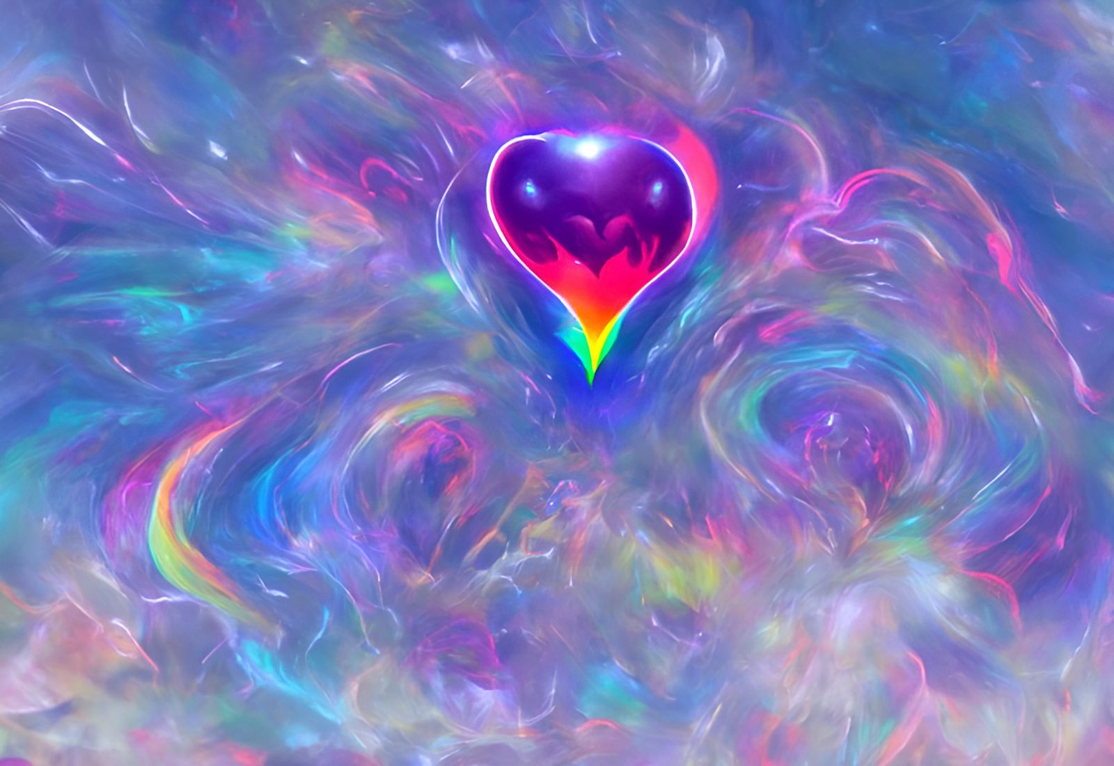 Cosmic Rainbow Heart in Psychedelic Concept Art