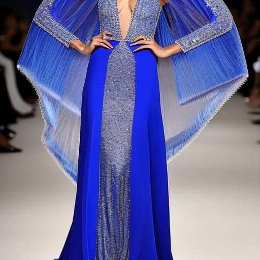 Ethereal cobalt blue met gala dress decorated with pearls and shimmery rhinestones& ethereal vibes& luxurious vibes& bea...