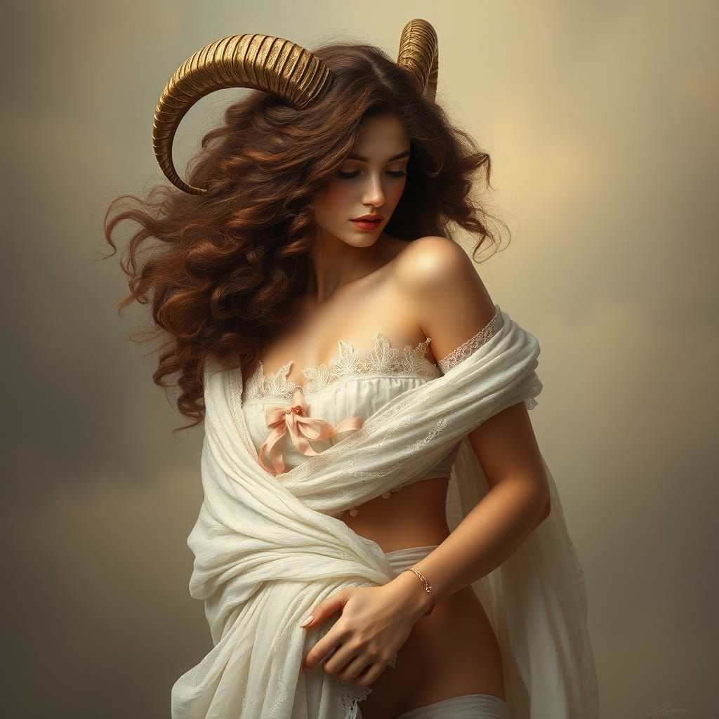 Ethereal Female Satyr with Vines and Goat Horns