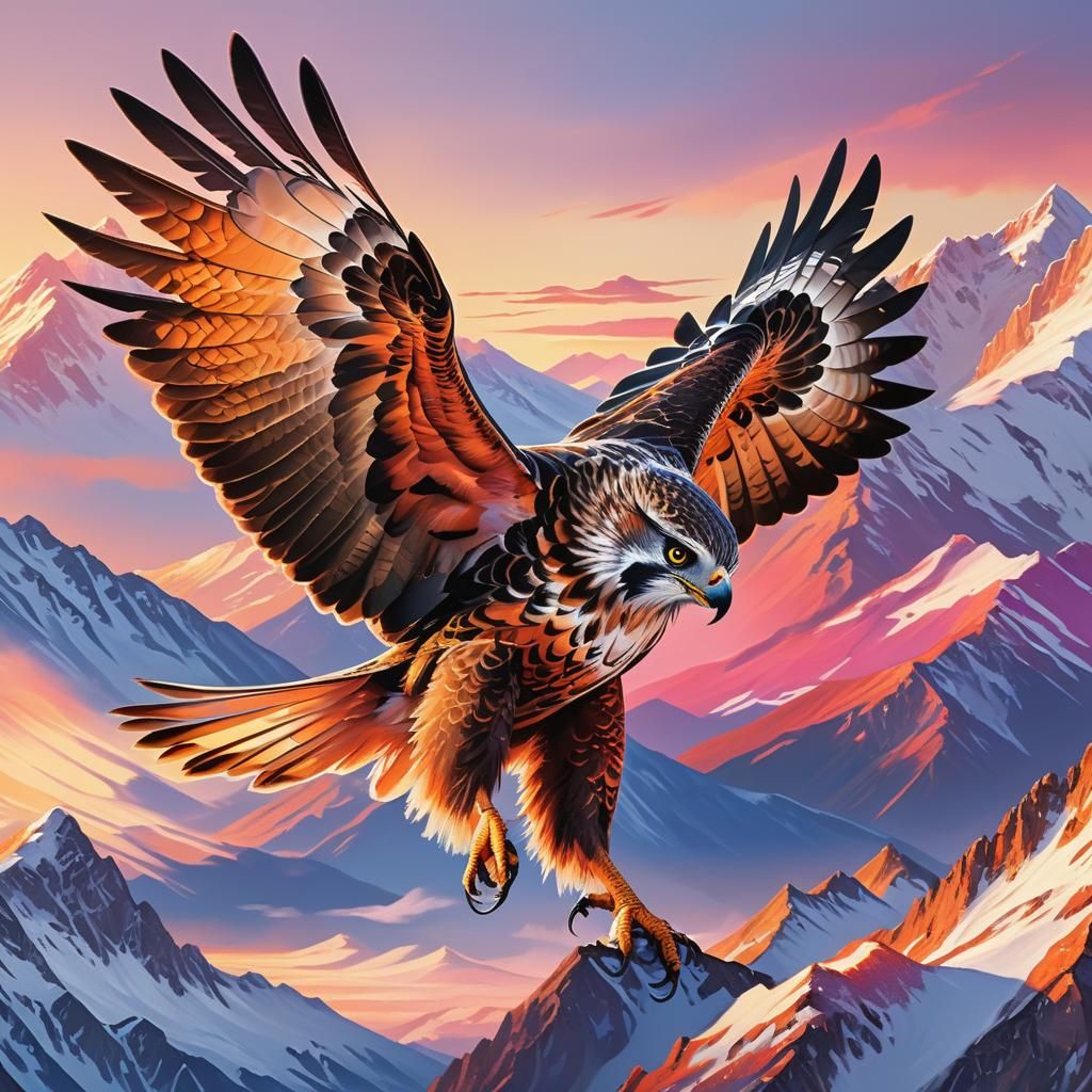 Majestic Bird of Prey Soaring at Sunset