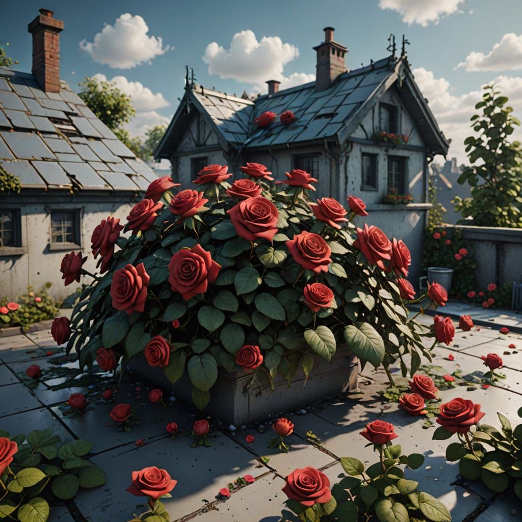 Concrete Rose Blooms on Rooftop Oasis