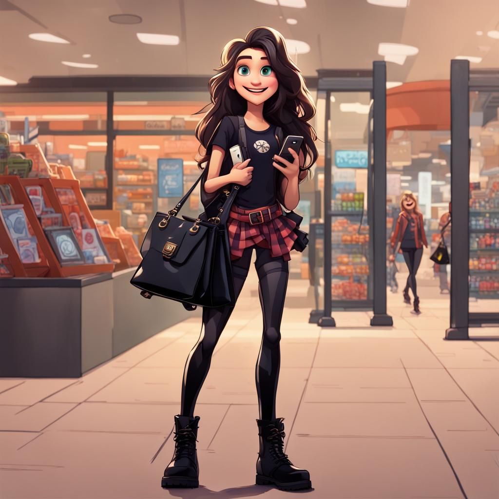 Pixar Girl in Shopping Center with Punk Boots
