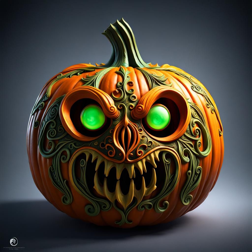 Cthulhu Pumpkin Carving in Hyperrealistic Digital Art