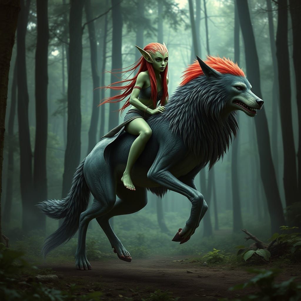 Majestic Alien Rider in a Hyper-Realistic Forest Scene