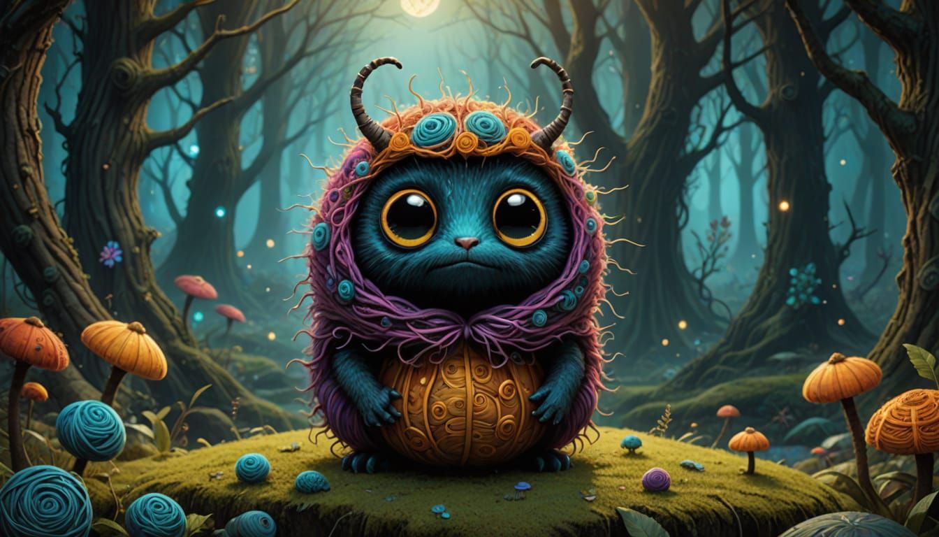 Excited Caterpillar in Gothic-Punk Style with Chibi Eyes