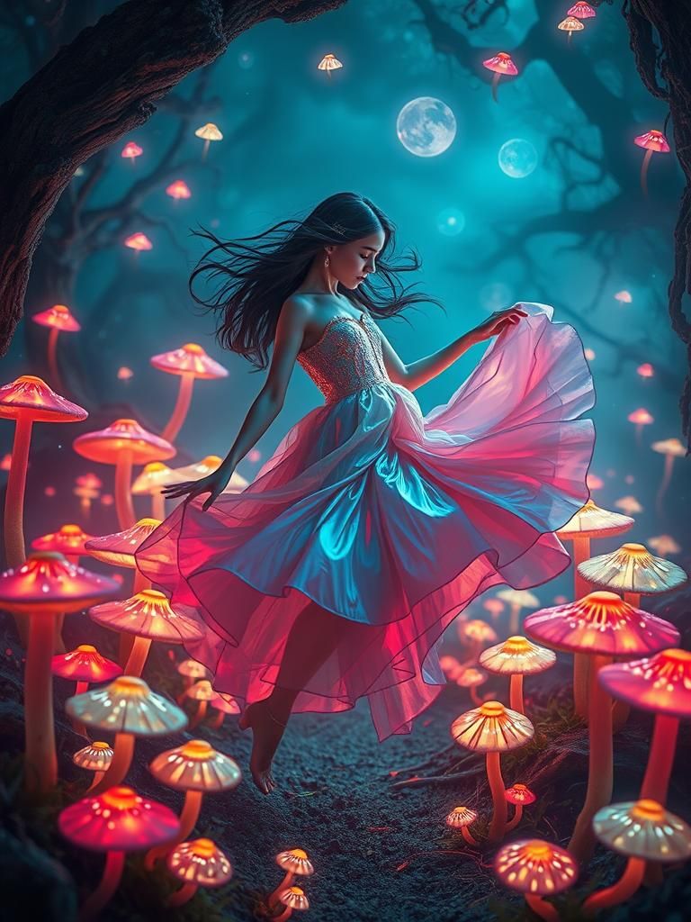 Dreamlike Mushroom Forest Dance in Psychedelic Style