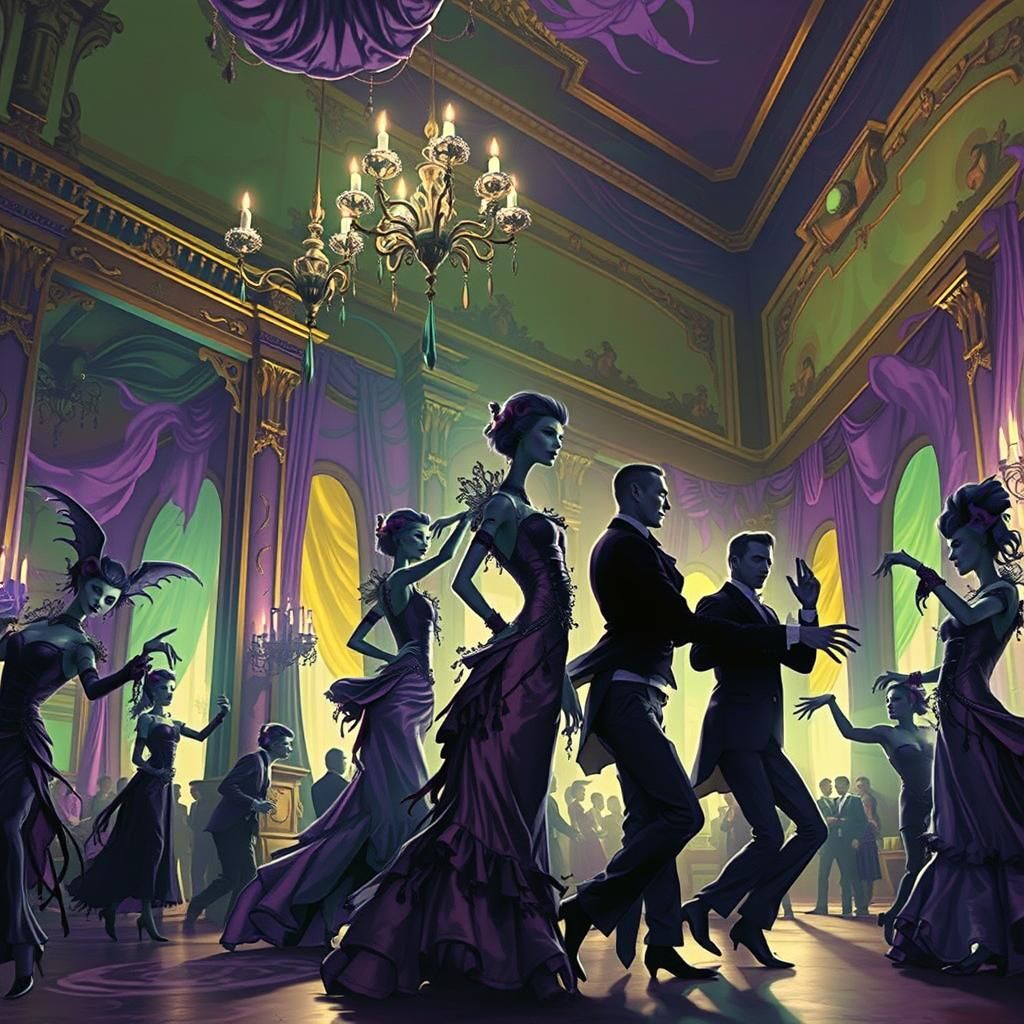 Edwardian Monsters Ballroom Dance in Matte Painting Style
