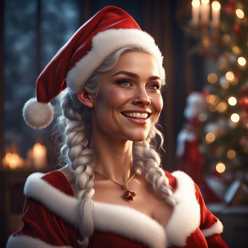 Smiling Young Mrs. Claus: Detailed Fantasy Art