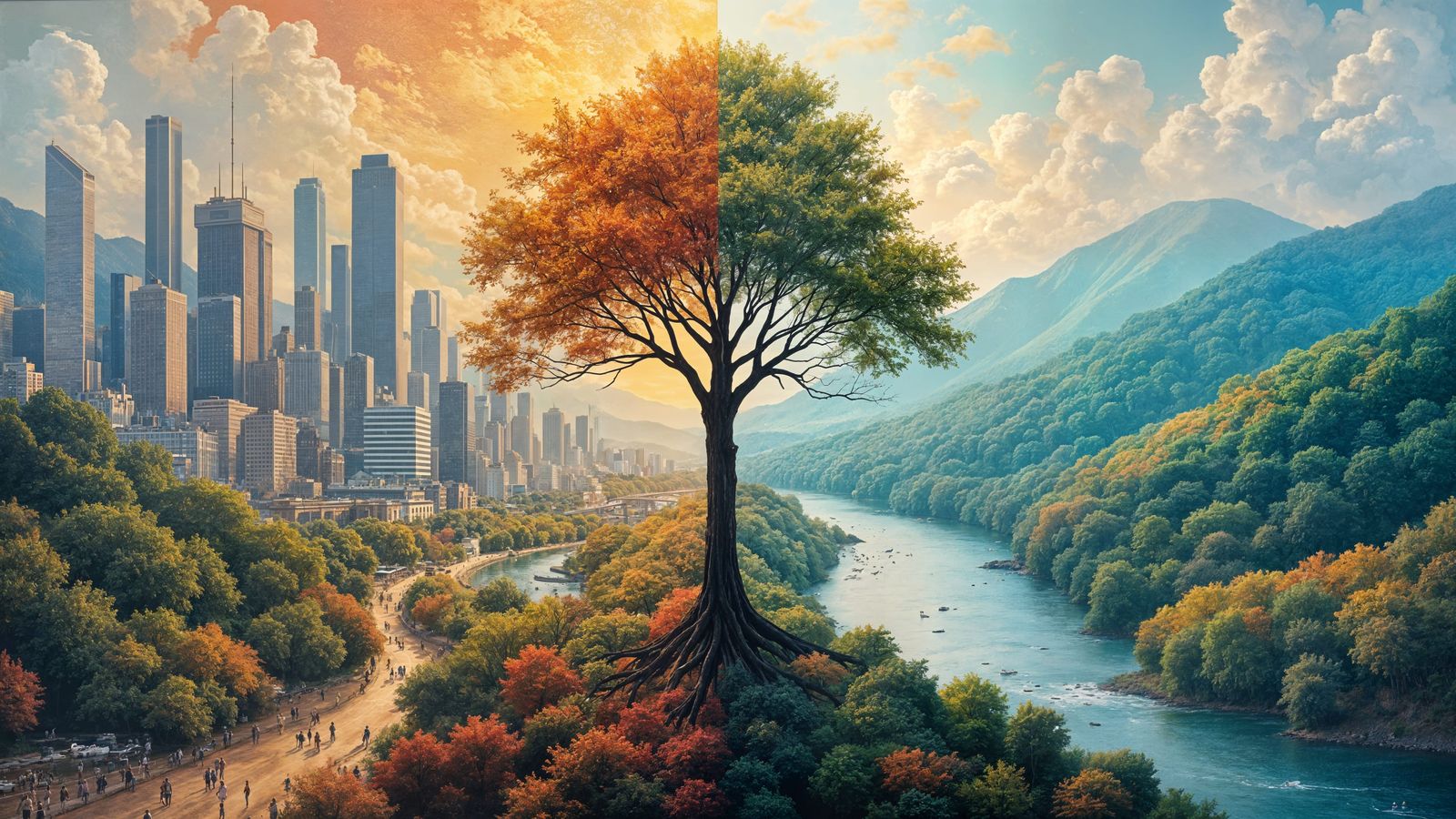 Harmony of Nature and Cityscape Painting
