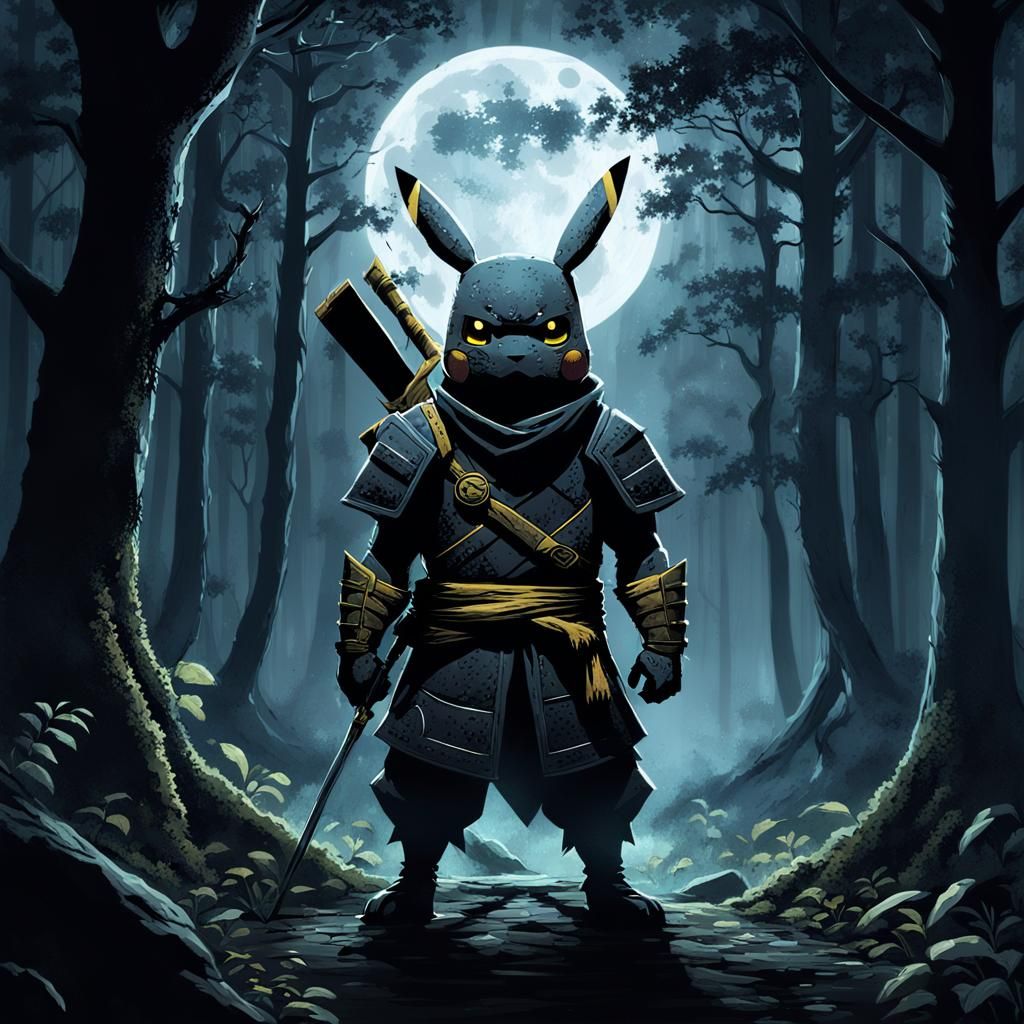 Dark Fantasy Ninja Pikachu in Moonlight