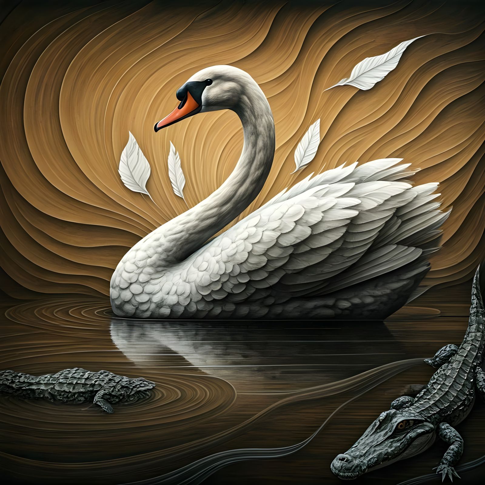 Distorted Swan Emerge from Charcoal Haze in Artistic Collage