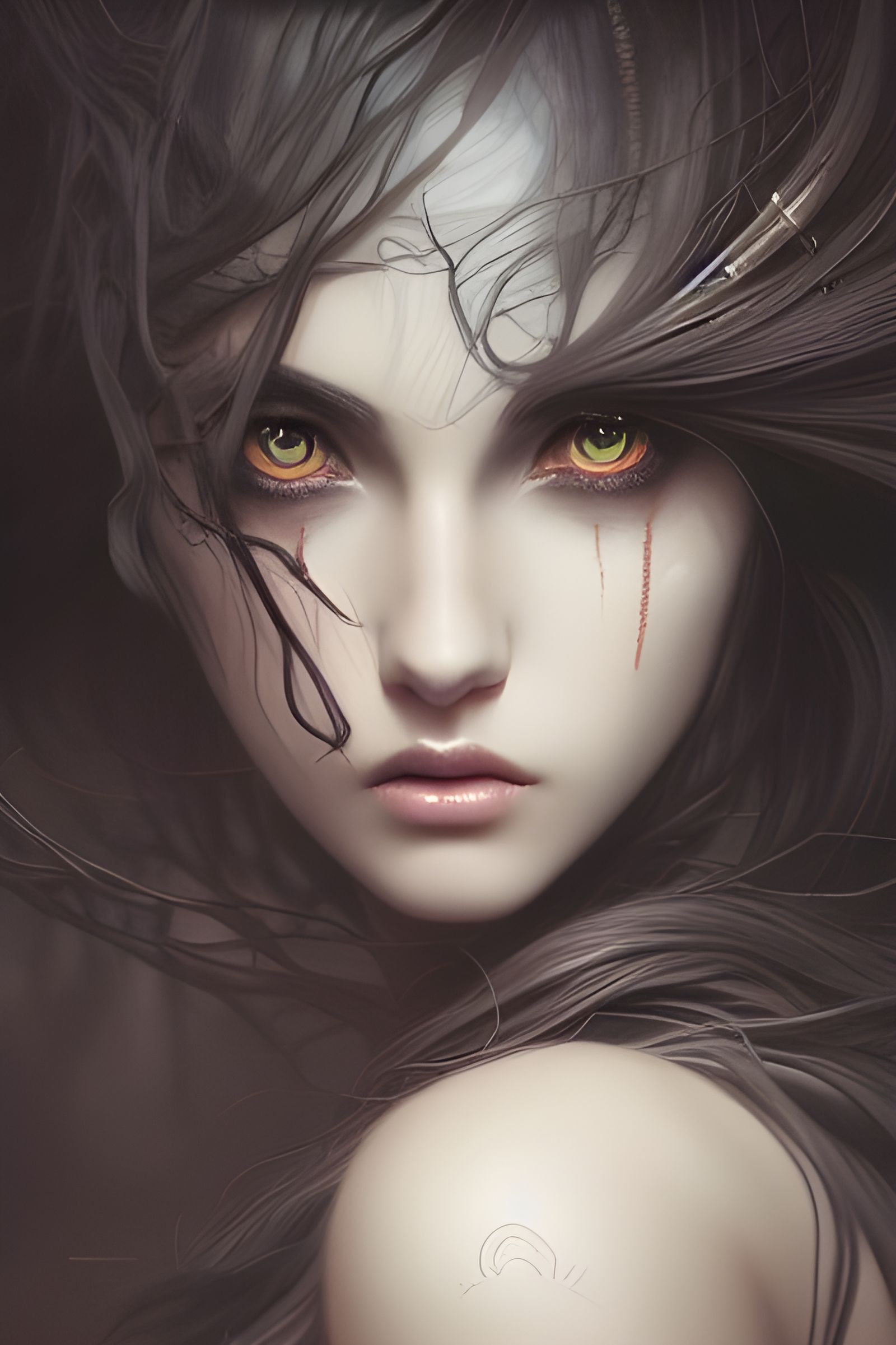 Elegant Goddess with Long Hair, Digital Art