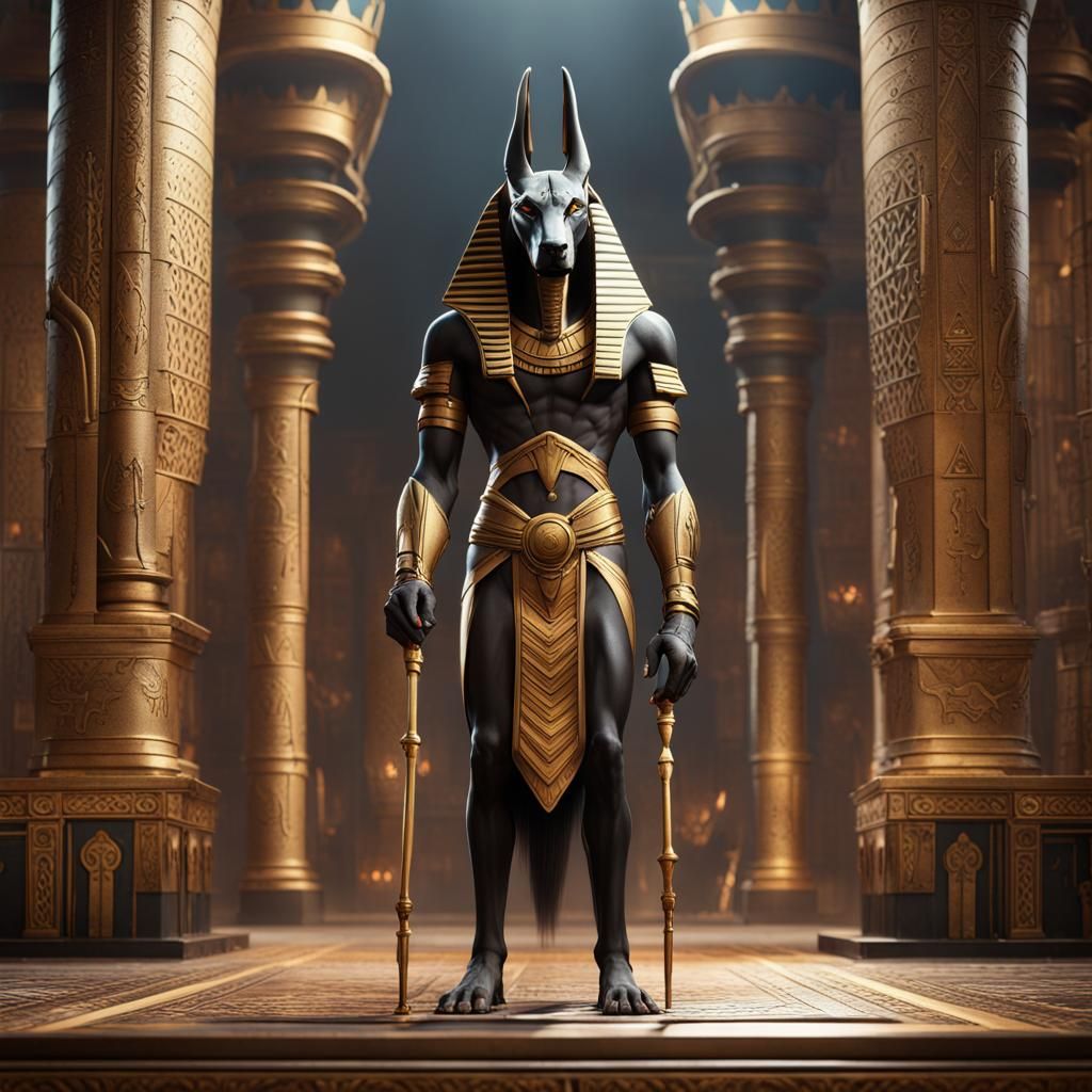 Detailed Matte Painting of Anubis in Deep Color