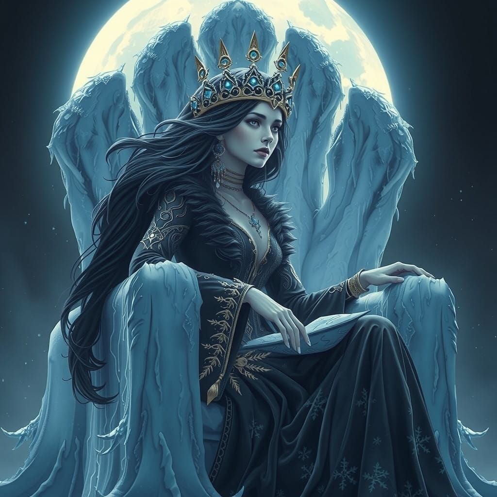 Moon Goddess Reigns Over Frozen Kingdom in Dreamlike Splendo...