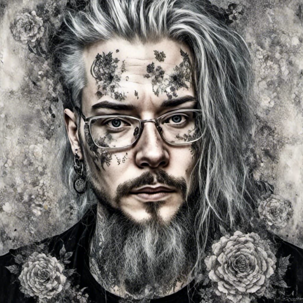 Gothic Man Portrait with Floral Frame
