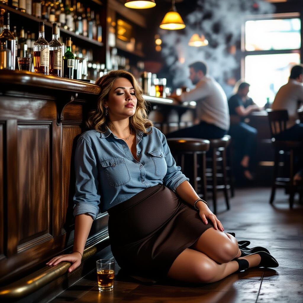Film Noir Scene of Drunk Woman in Bar