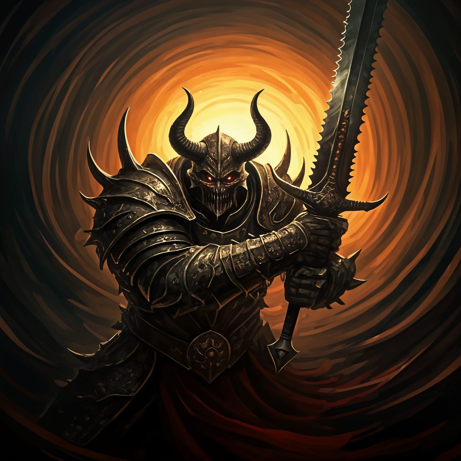 Colorful Armored Demon Knight Swinging Sword