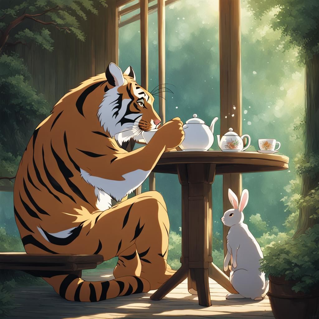 Tiger and Rabbit Tea Party: Ghibli Anime Style