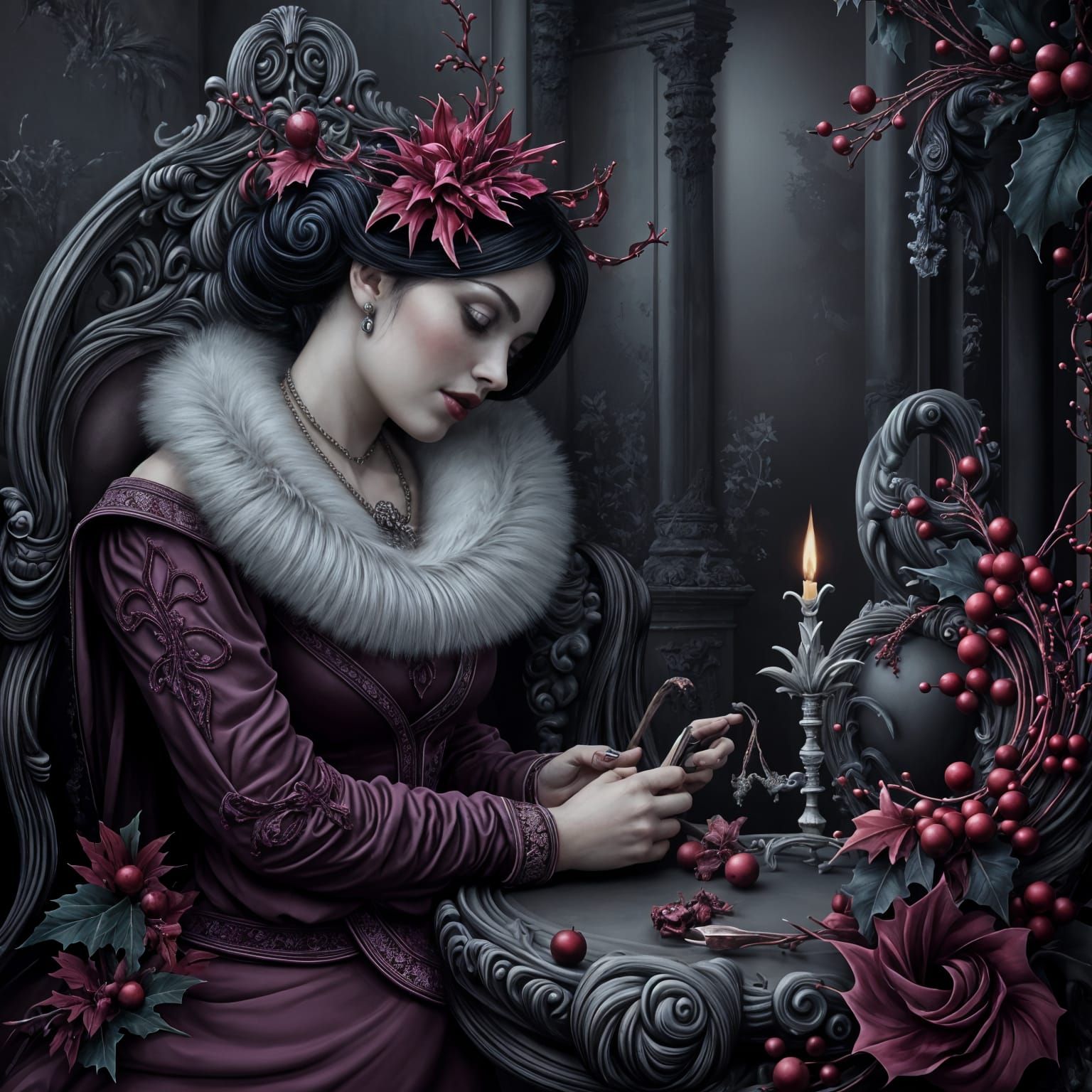 Elizabeth Bathory Overlooking Victims in Gothic Style