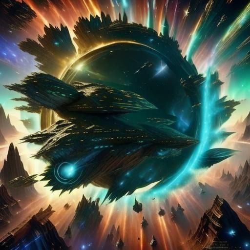 Spaceships Journey Through Colorful Nebula in Space Opera St...