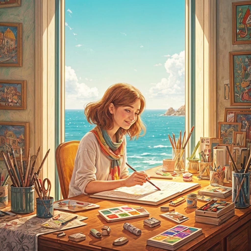 Vibrant Artist's Studio by the Mediterranean Sea