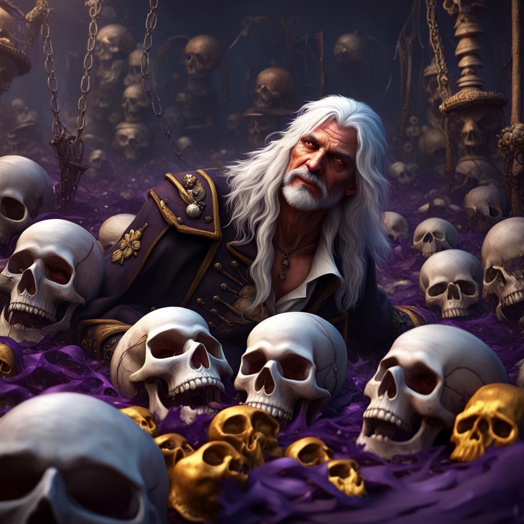 Pirate Surrounded by Skulls: Dark Fantasy Art