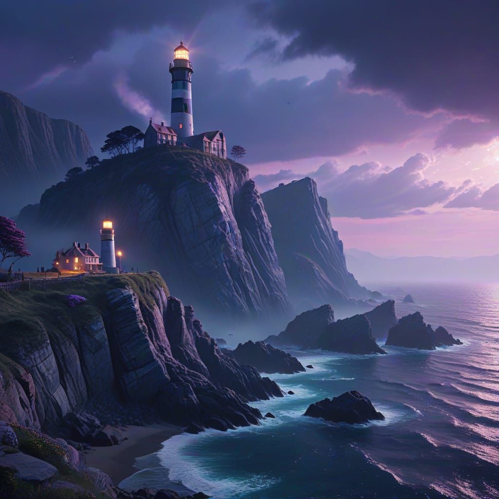 Twilight Lighthouse: Surreal Fantasy Concept Art
