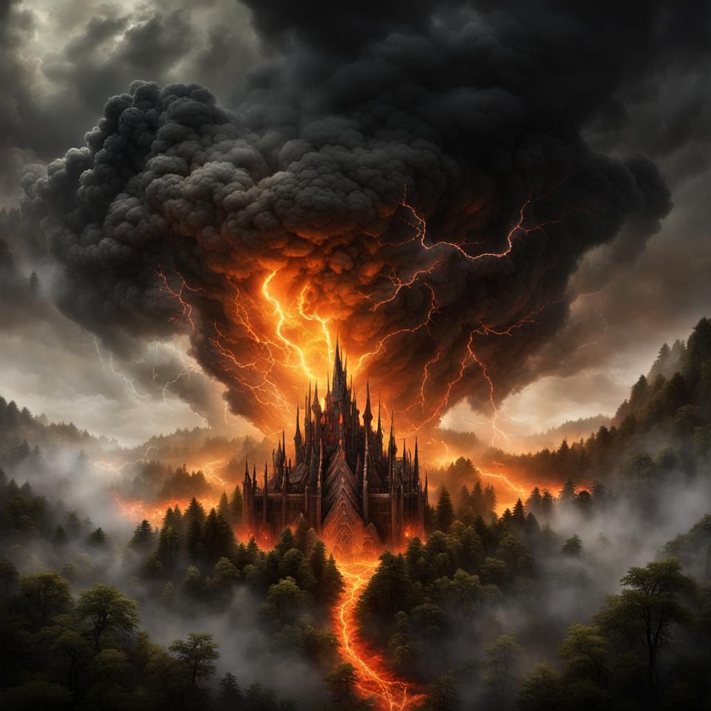 Dramatic Storm Cloud Engulfs Forest: Fantasy Concept Art