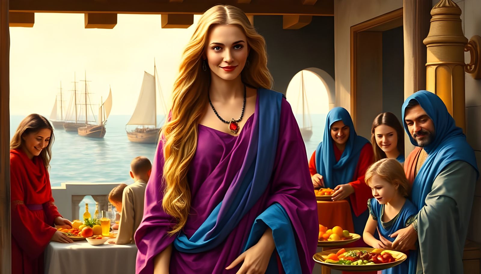 Noble Biblical Mother in Fine Linen and Purple