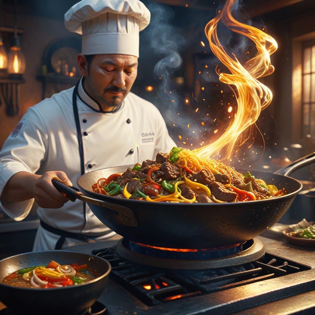 Mystical Chef Cooking Chop Suey: Fantasy Art