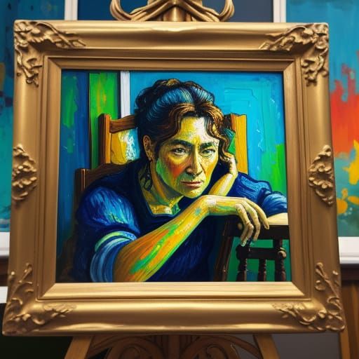 Woman in Golden Light, in the Style of Van Gogh